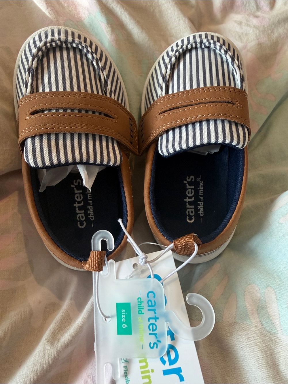 Carter's Navy & Brown Striped Slip-On Baby Shoes